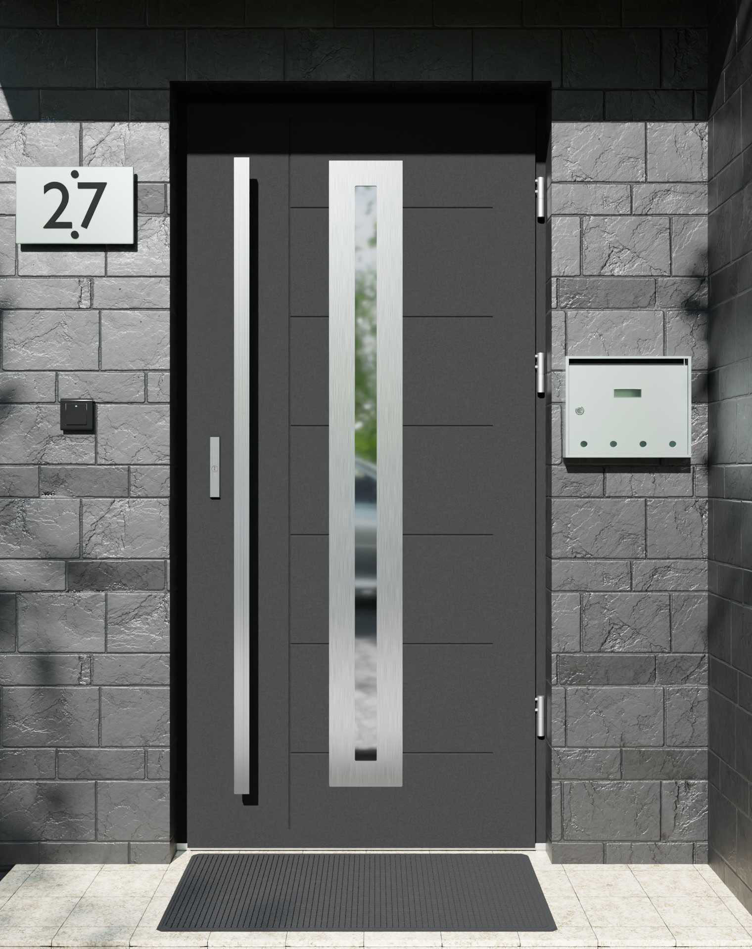 Drzwi zewnętrzne do domu z pochwytem i ościeżnicą drewnianą Libre 04 w systemie Wood extra