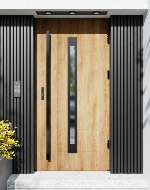 Drzwi zewnętrzne do domu z pochwytem i ościeżnicą aluminiową Libre 11 Noir Matt w systemie Alu extra