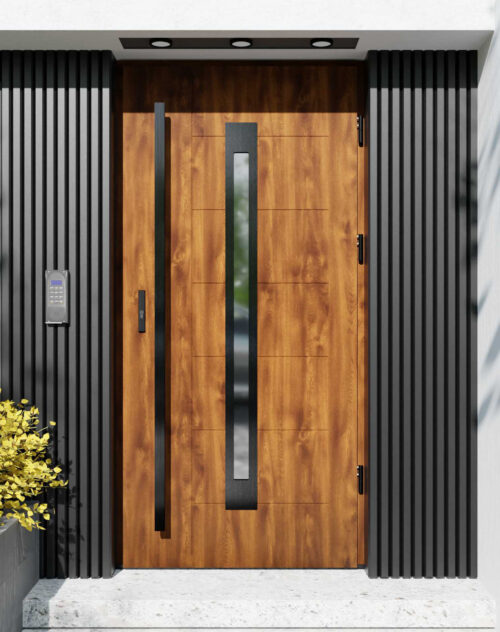 Drzwi zewnętrzne do domu z pochwytem i ościeżnicą aluminiową Libre 11 Noir w systemie Alu