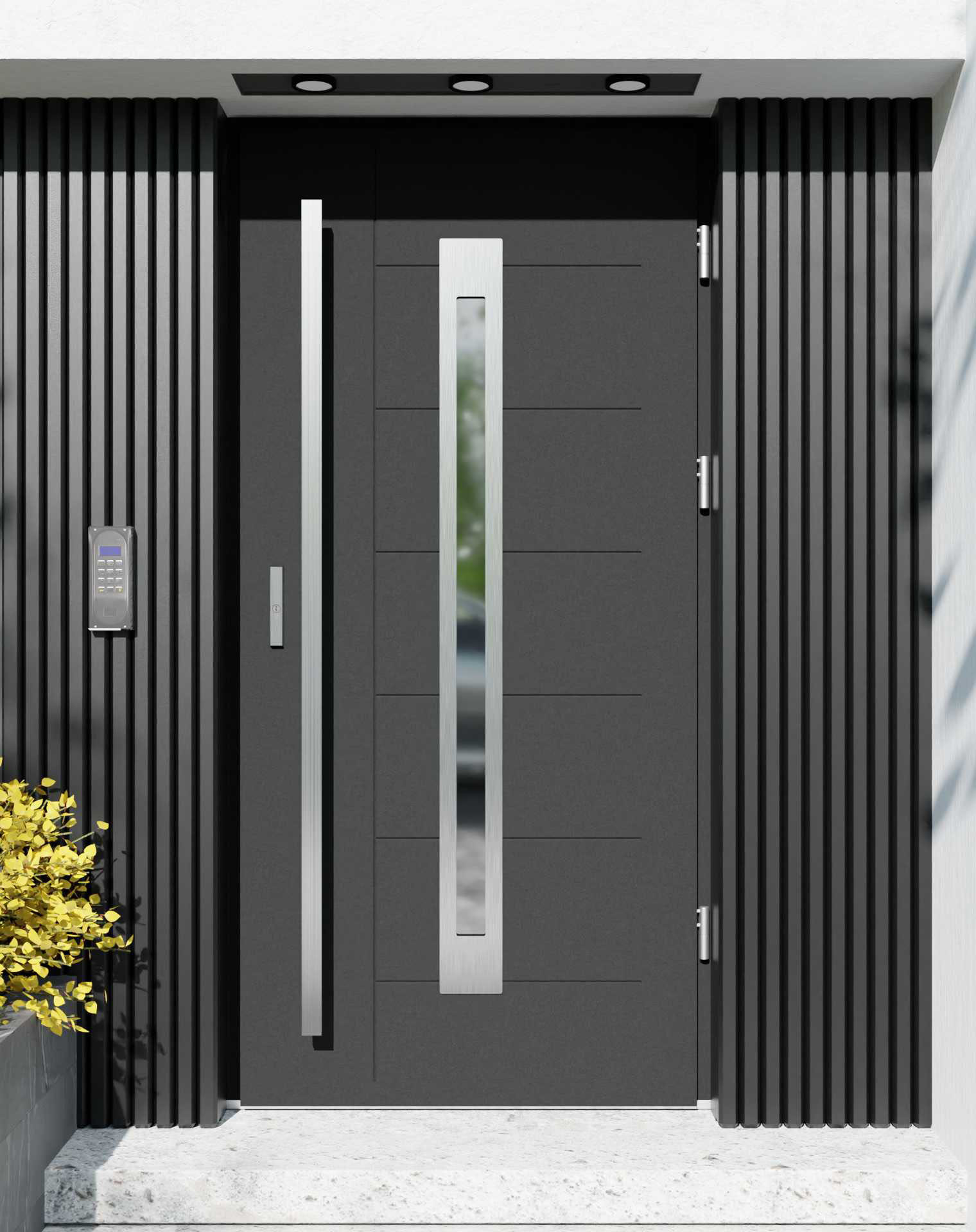 Drzwi zewnętrzne do domu z pochwytem i ościeżnicą drewnianą Libre 11 w systemie Wood extra