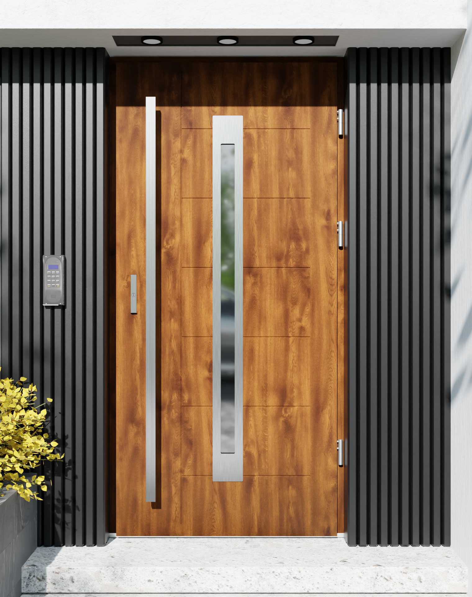 Drzwi zewnętrzne do domu z pochwytem i ościeżnicą drewnianą Libre 11 w systemie Wood extra