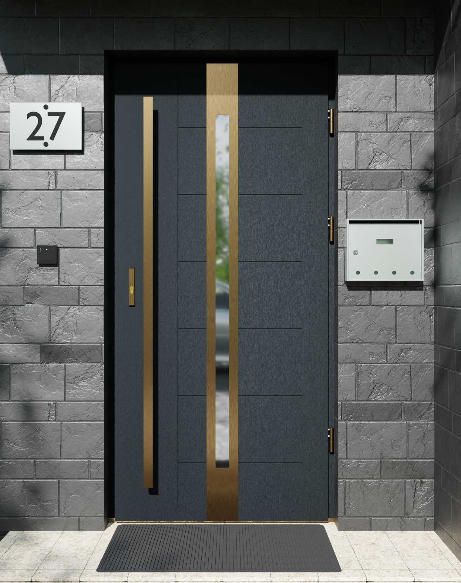 Drzwi zewnętrzne do domu z pochwytem i ościeżnicą aluminiową Libre 12 Gold w systemie Alu extra