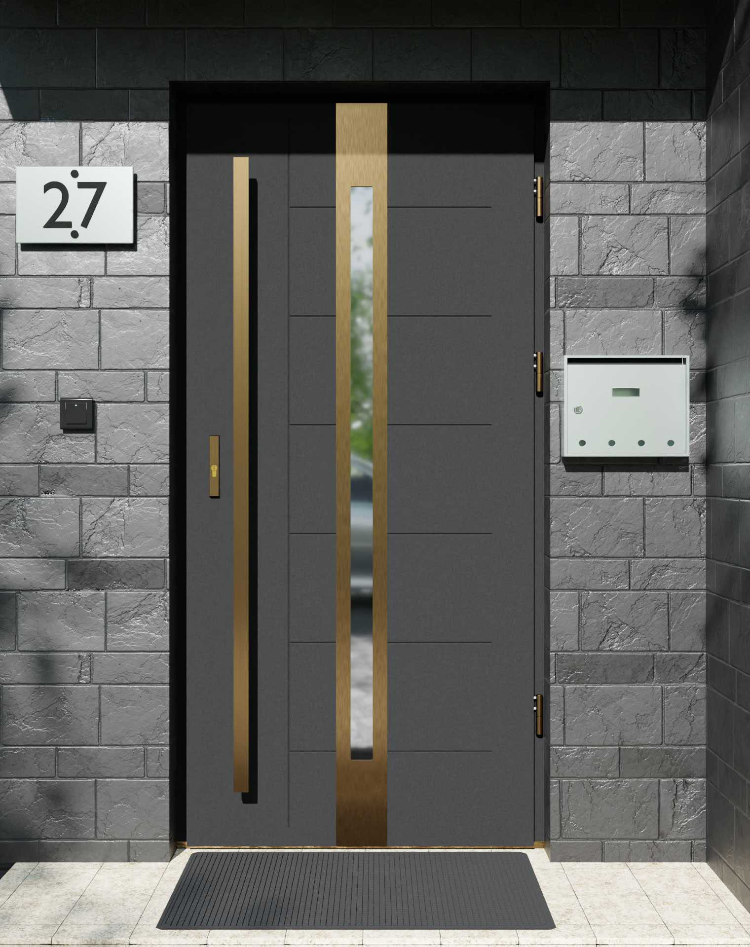 Drzwi zewnętrzne do domu z pochwytem i ościeżnicą aluminiową Libre 12 Gold w systemie Alu extra