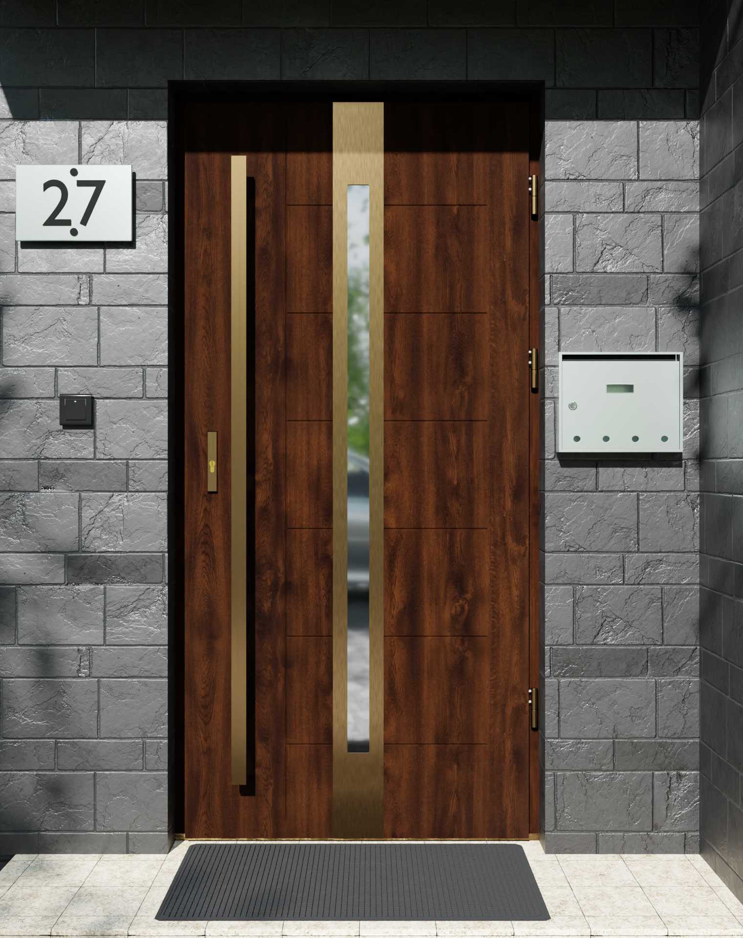 Drzwi zewnętrzne do domu z pochwytem i ościeżnicą aluminiową Libre 12 Gold w systemie Alu extra