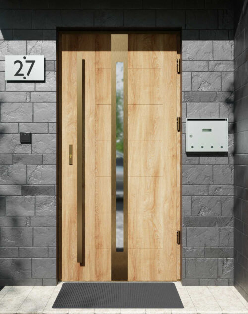 Drzwi zewnętrzne do domu z pochwytem i ościeżnicą aluminiową Libre 12 Gold w systemie Alu extra