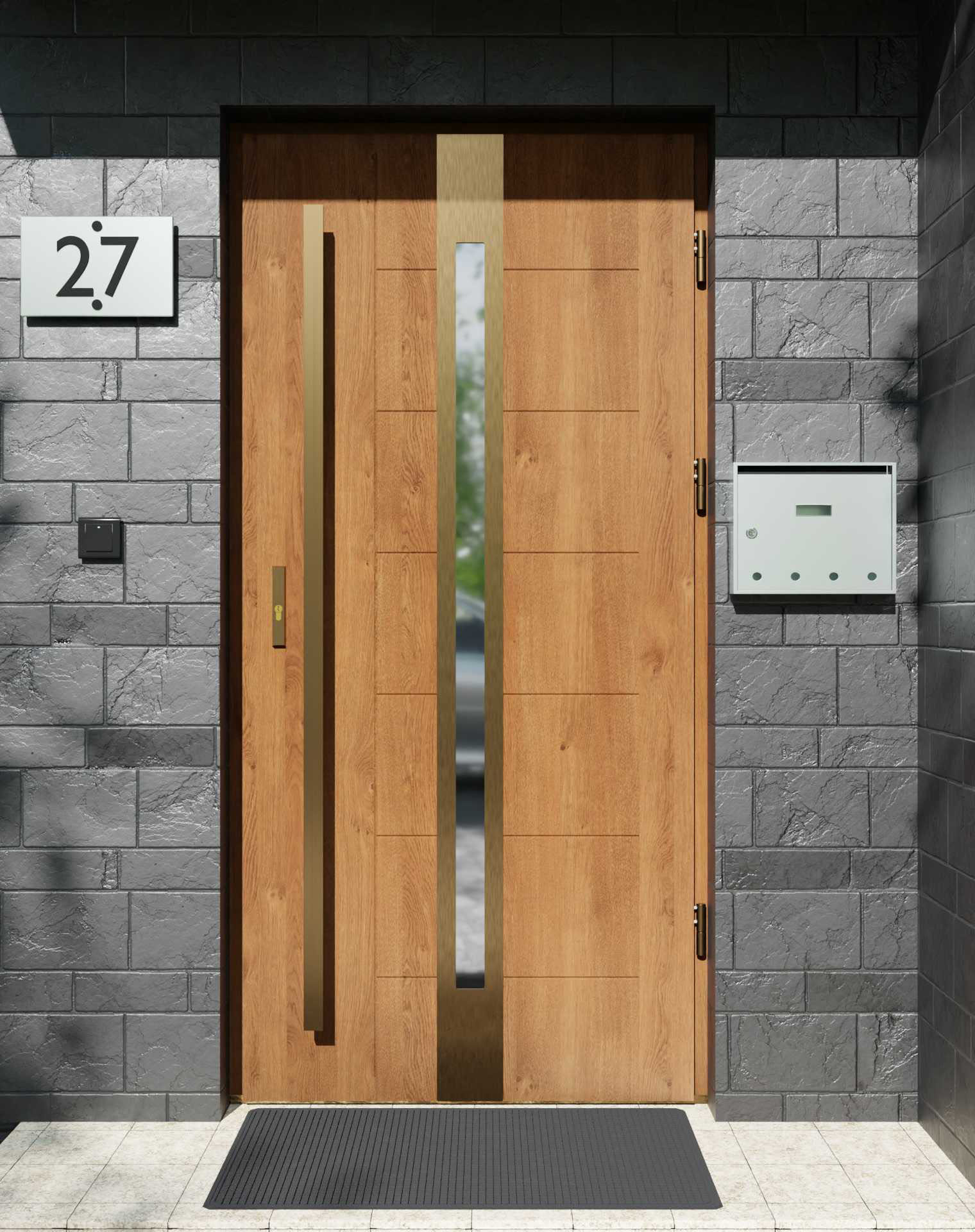 Drzwi zewnętrzne do domu z pochwytem i ościeżnicą aluminiową Libre 12 Gold w systemie Alu extra