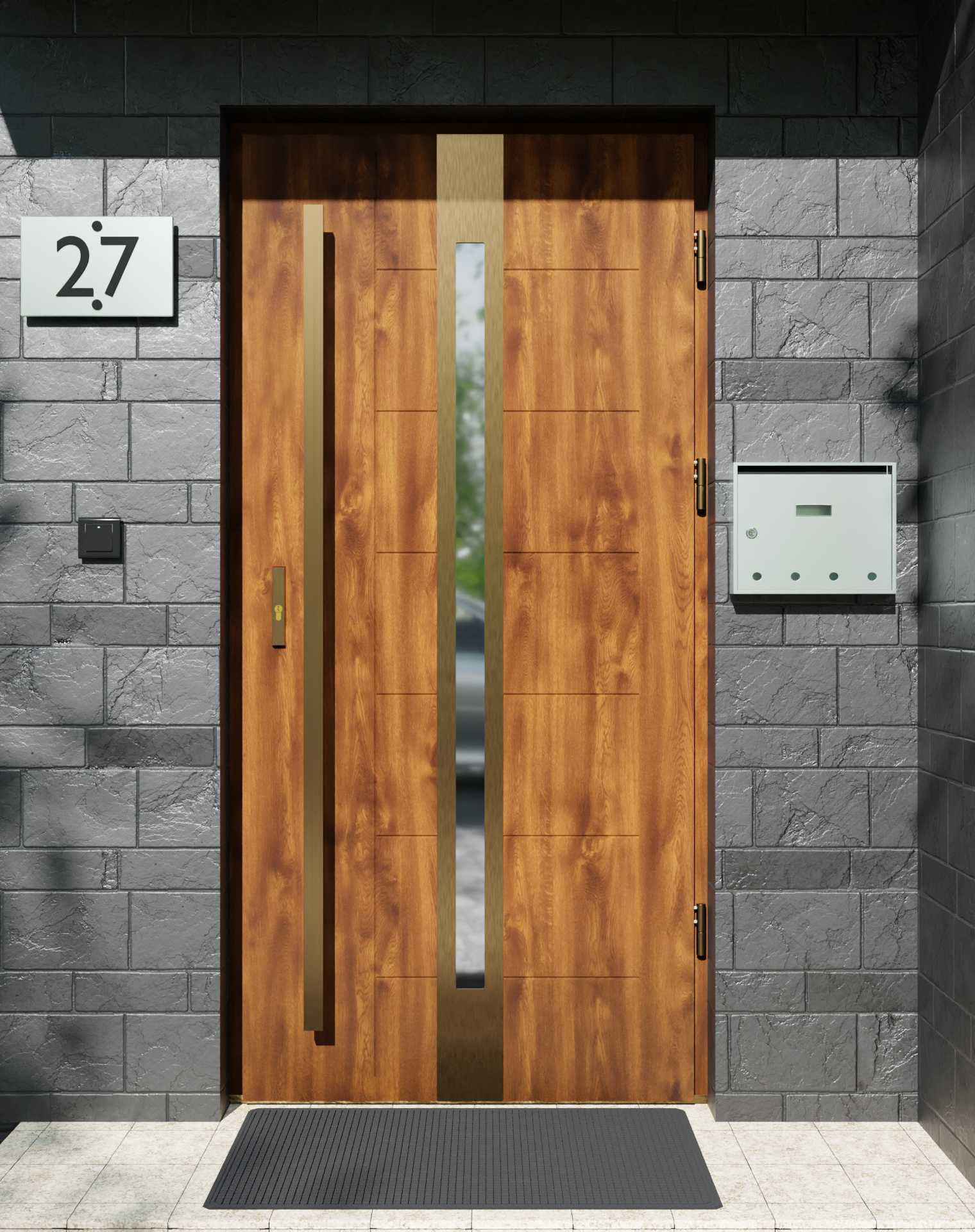 Drzwi zewnętrzne do domu z pochwytem i ościeżnicą aluminiową Libre 12 Gold w systemie Alu extra