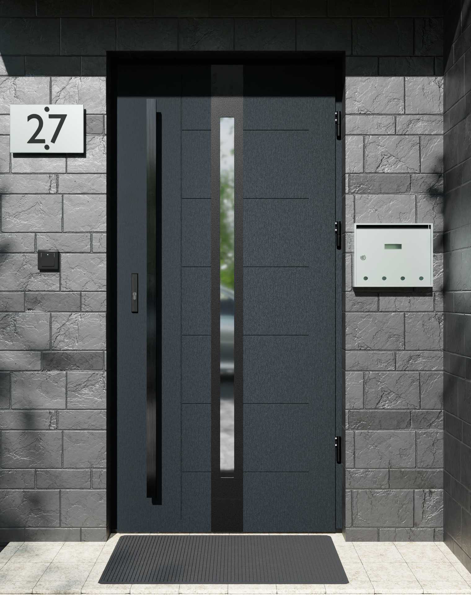 Drzwi zewnętrzne do domu z pochwytem i ościeżnicą aluminiową Libre 12 Noir Matt w systemie Alu extra