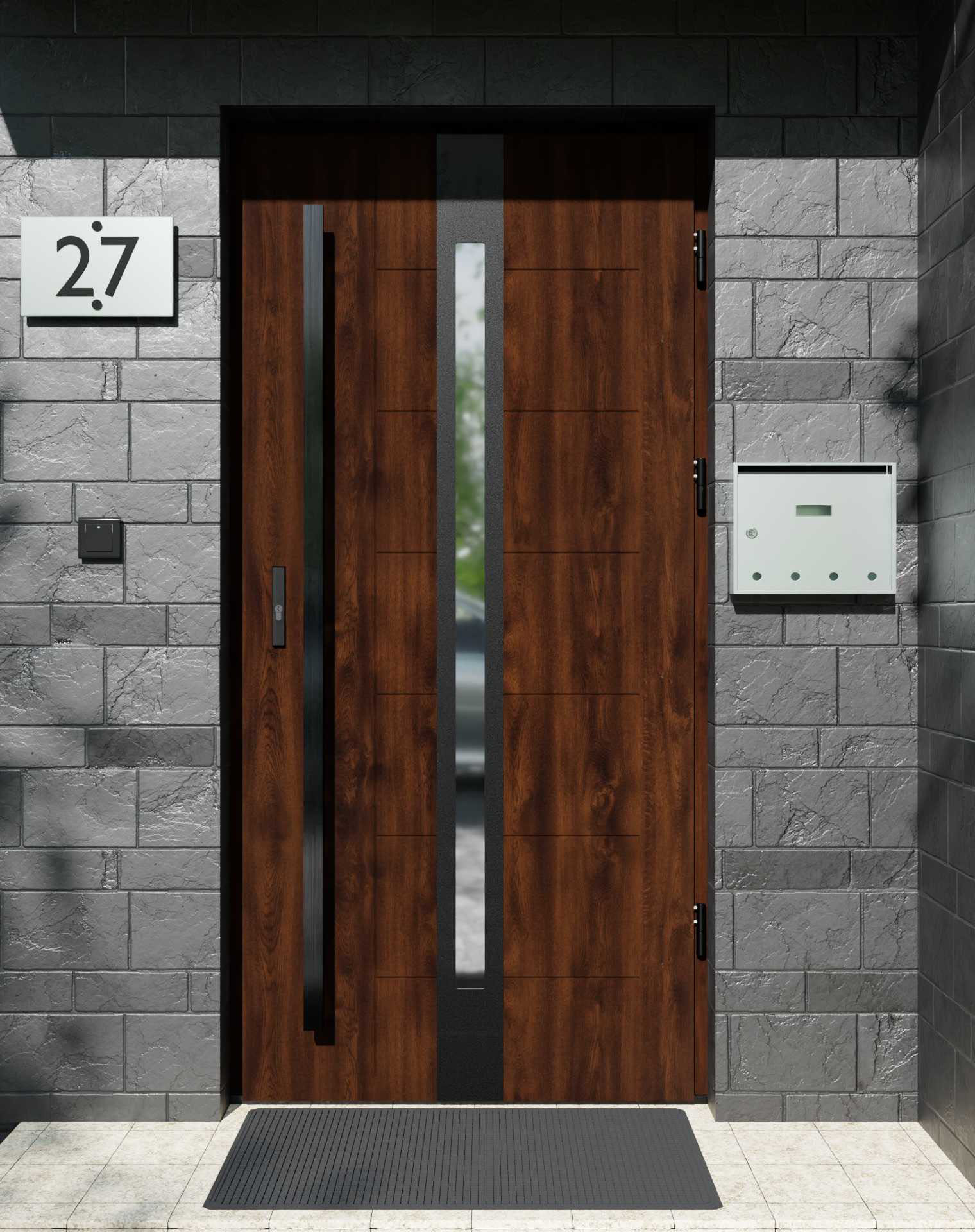 Drzwi zewnętrzne do domu z pochwytem i ościeżnicą aluminiową Libre 12 Noir Matt w systemie Alu extra