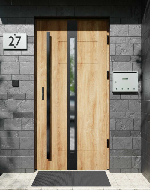 Drzwi zewnętrzne do domu z pochwytem i ościeżnicą aluminiową Libre 12 Noir Matt w systemie Alu