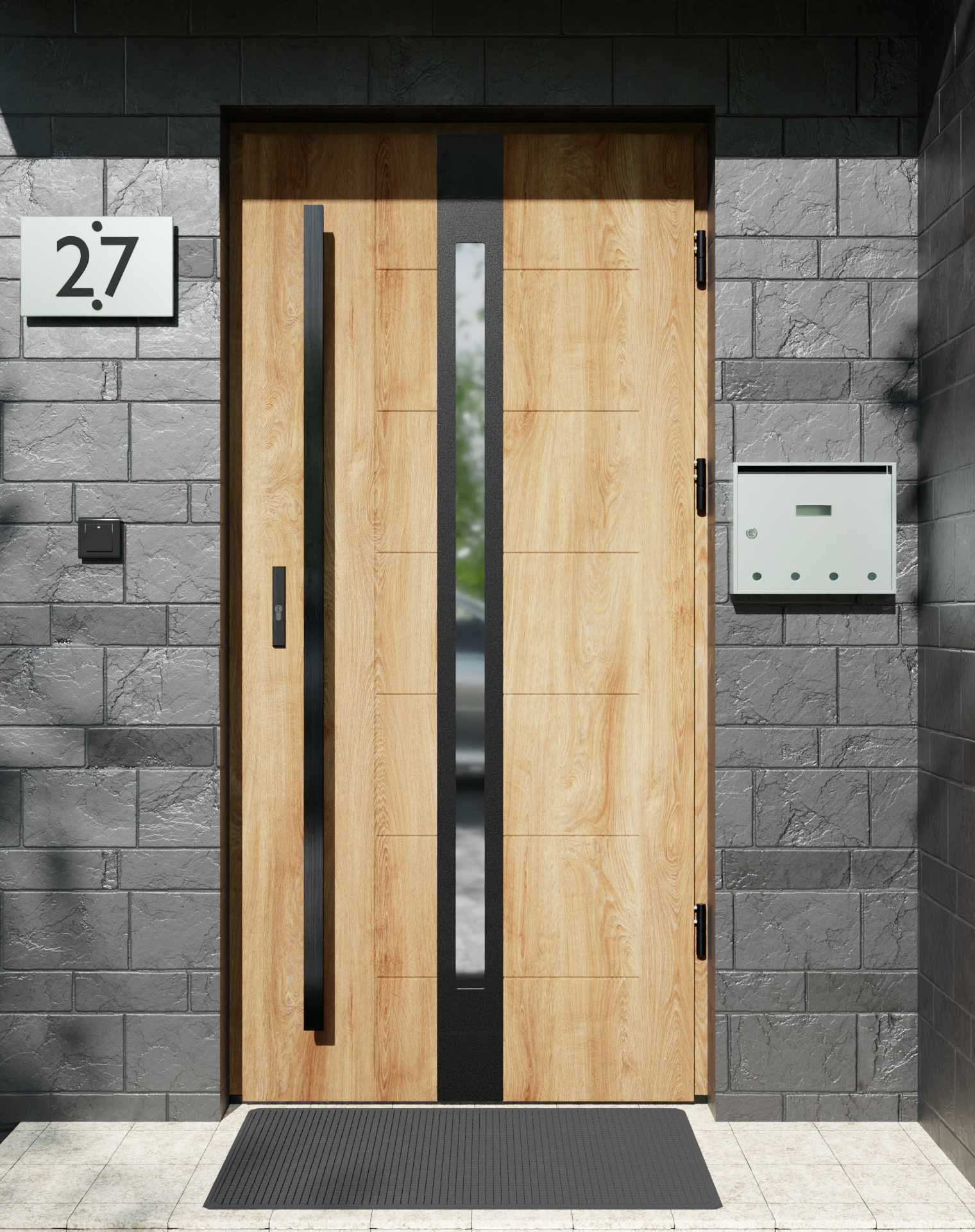 Drzwi zewnętrzne do domu z pochwytem i ościeżnicą aluminiową Libre 12 Noir Matt w systemie Alu extra