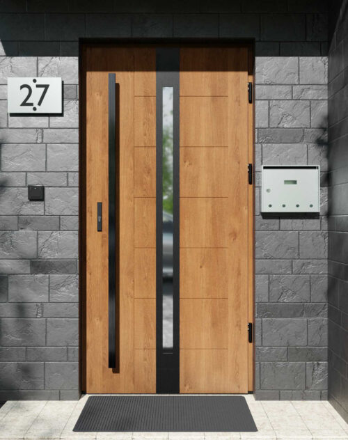 Drzwi zewnętrzne do domu z pochwytem i ościeżnicą aluminiową Libre 12 Noir Matt w systemie Alu extra