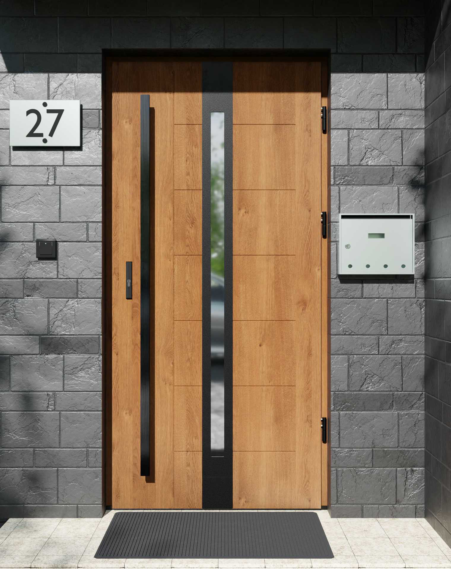 Drzwi zewnętrzne do domu z pochwytem i ościeżnicą aluminiową Libre 12 Noir Matt w systemie Alu extra