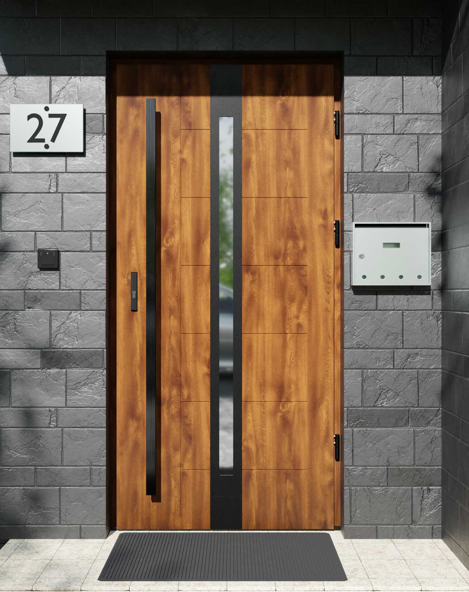 Drzwi zewnętrzne do domu z pochwytem i ościeżnicą aluminiową Libre 12 Noir Matt w systemie Alu extra