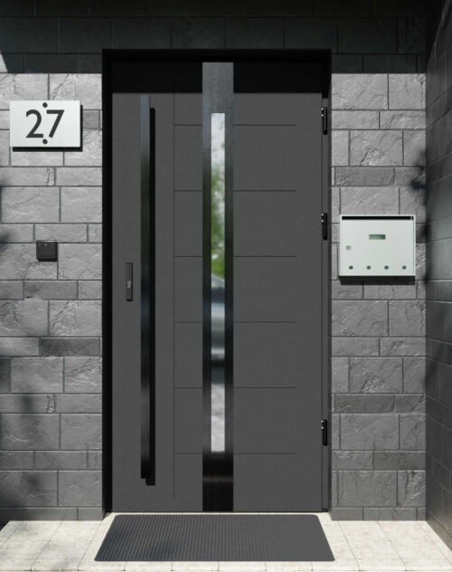 Drzwi zewnętrzne do domu z pochwytem i ościeżnicą aluminiową Libre 12 Noir w systemie Alu extra