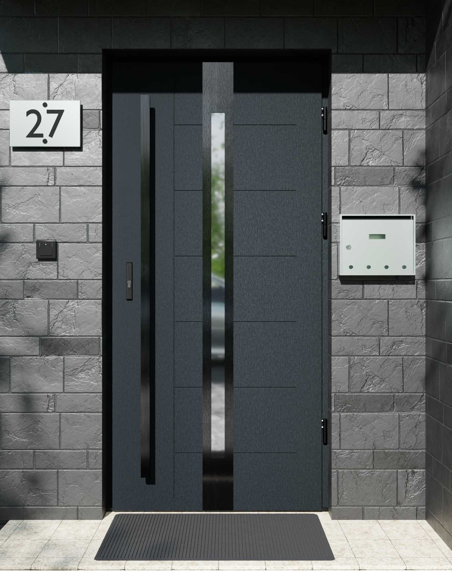 Drzwi zewnętrzne do domu z pochwytem i ościeżnicą aluminiową Libre 12 Noir w systemie Alu extra