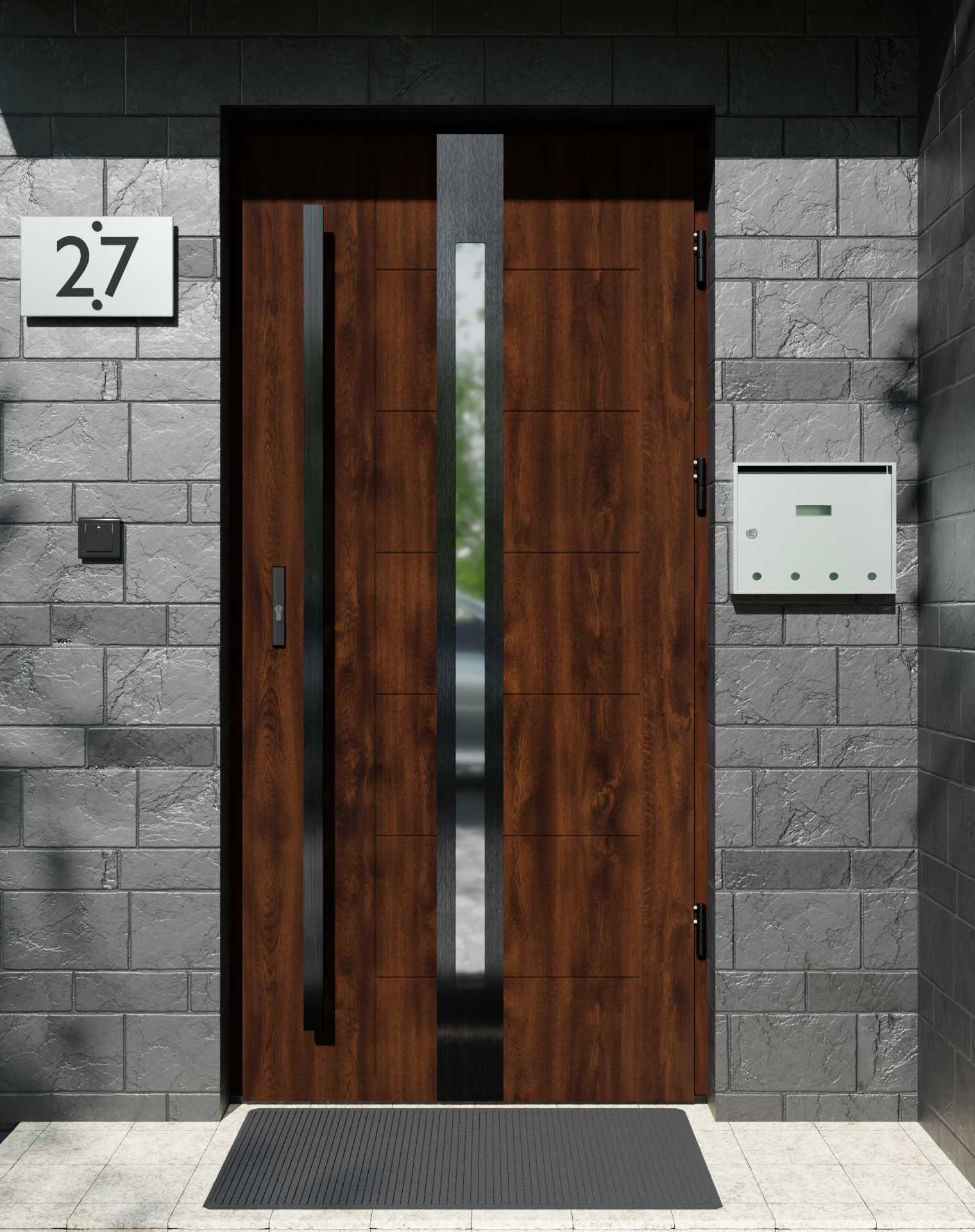 Drzwi zewnętrzne do domu z pochwytem i ościeżnicą aluminiową Libre 12 Noir w systemie Alu extra