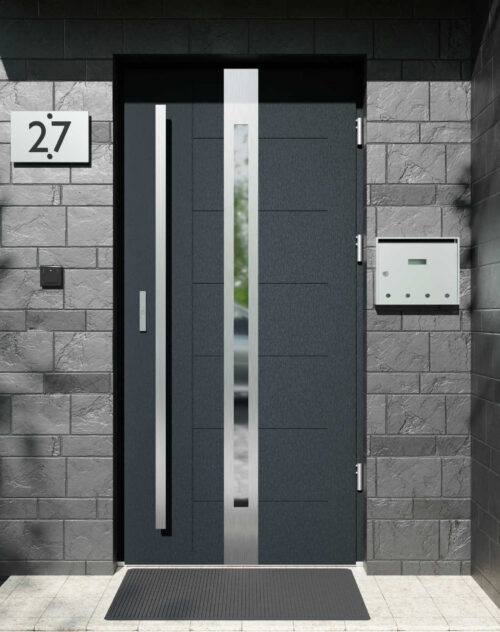 Drzwi zewnętrzne do domu z pochwytem i ościeżnicą aluminiową Libre 12 w systemie Alu