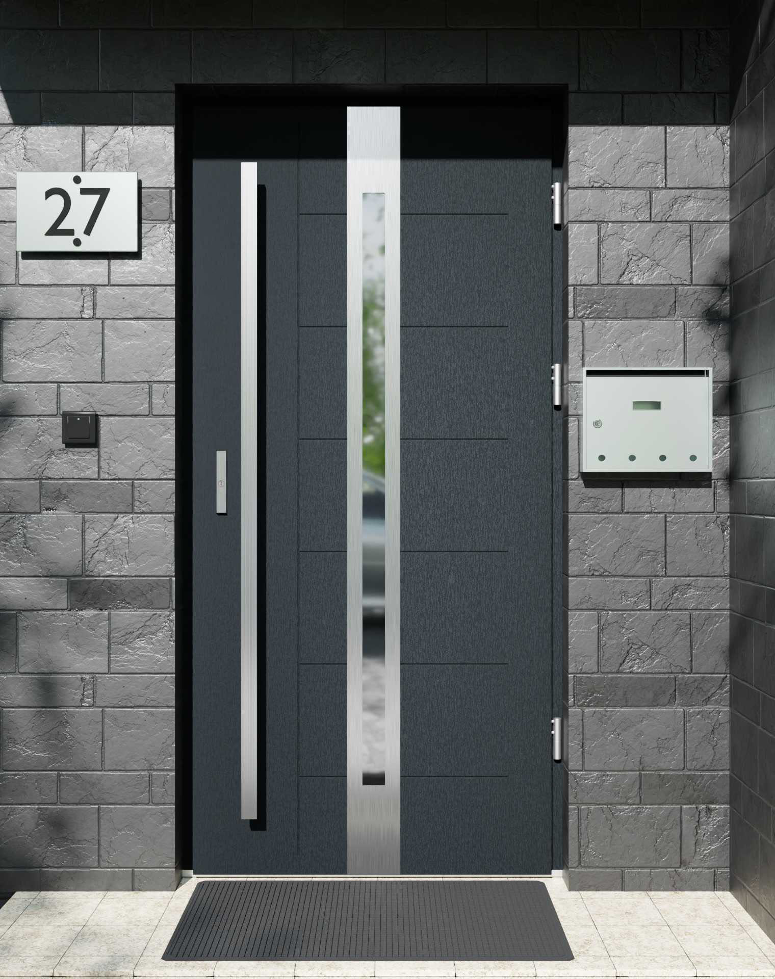 Drzwi zewnętrzne do domu z pochwytem i ościeżnicą aluminiową Libre 12 w systemie Alu extra