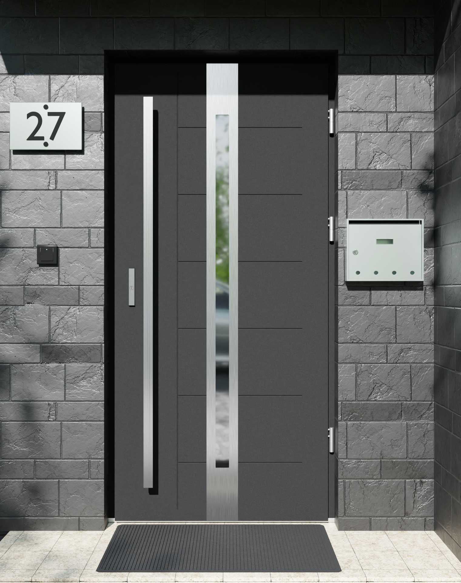 Drzwi zewnętrzne do domu z pochwytem i ościeżnicą aluminiową Libre 12 w systemie Alu extra