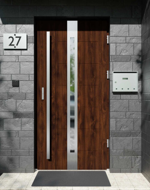 Drzwi zewnętrzne do domu z pochwytem i ościeżnicą aluminiową Libre 12 w systemie Alu extra