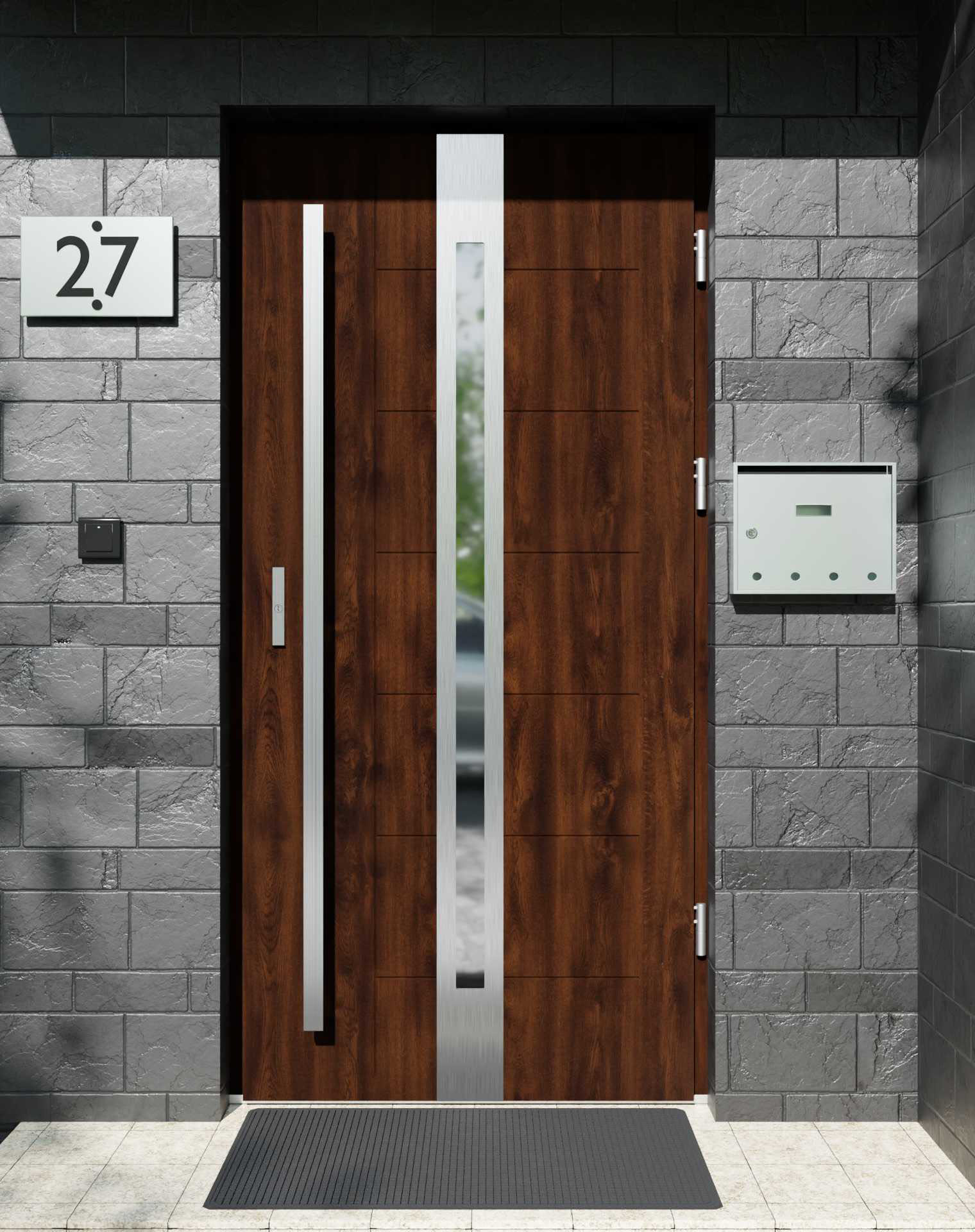 Drzwi zewnętrzne do domu z pochwytem i ościeżnicą aluminiową Libre 12 w systemie Alu extra