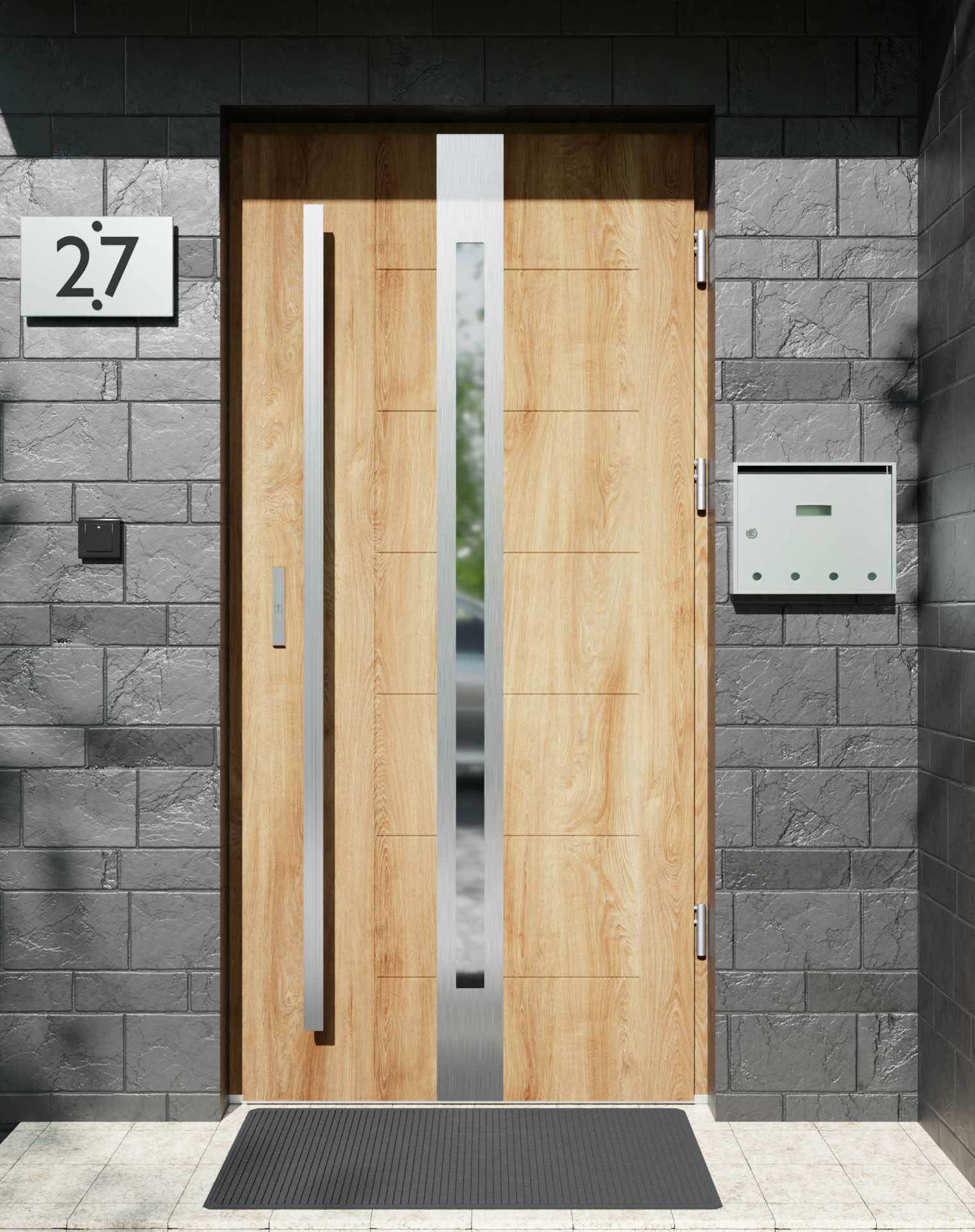 Drzwi zewnętrzne do domu z pochwytem i ościeżnicą aluminiową Libre 12 w systemie Alu extra