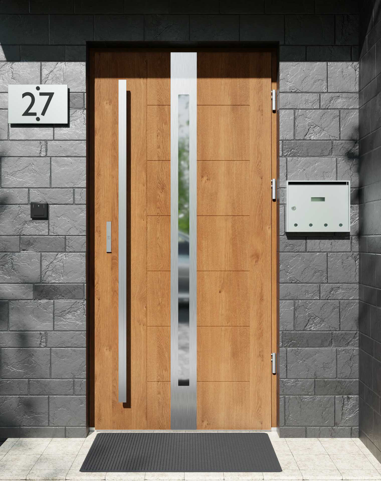 Drzwi zewnętrzne do domu z pochwytem i ościeżnicą aluminiową Libre 12 w systemie Alu extra