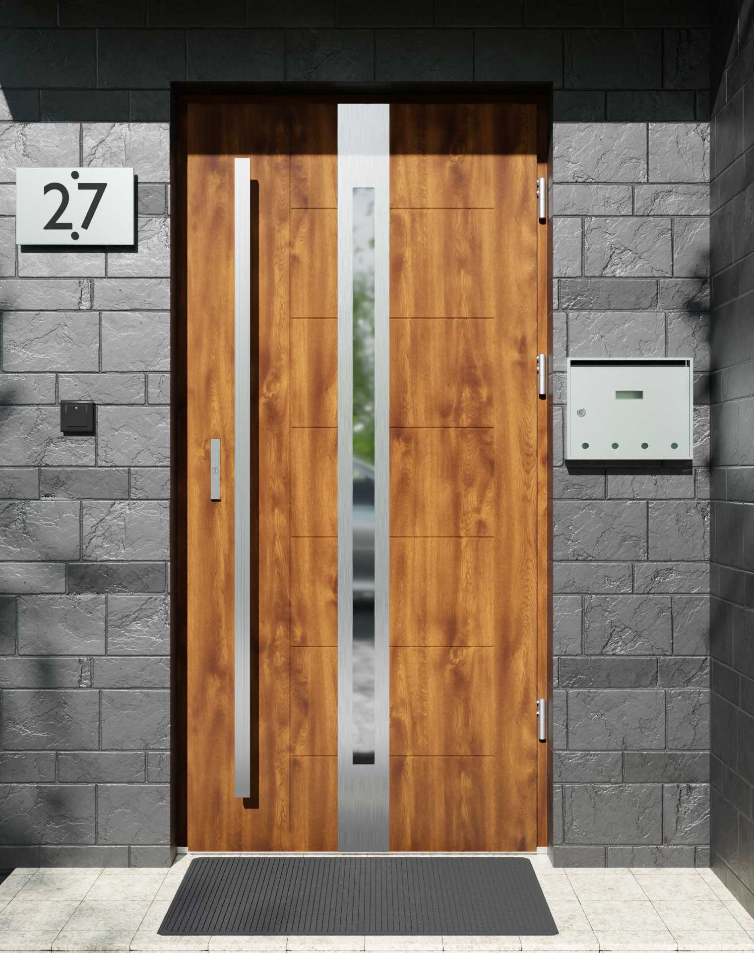 Drzwi zewnętrzne do domu z pochwytem i ościeżnicą aluminiową Libre 12 w systemie Alu extra