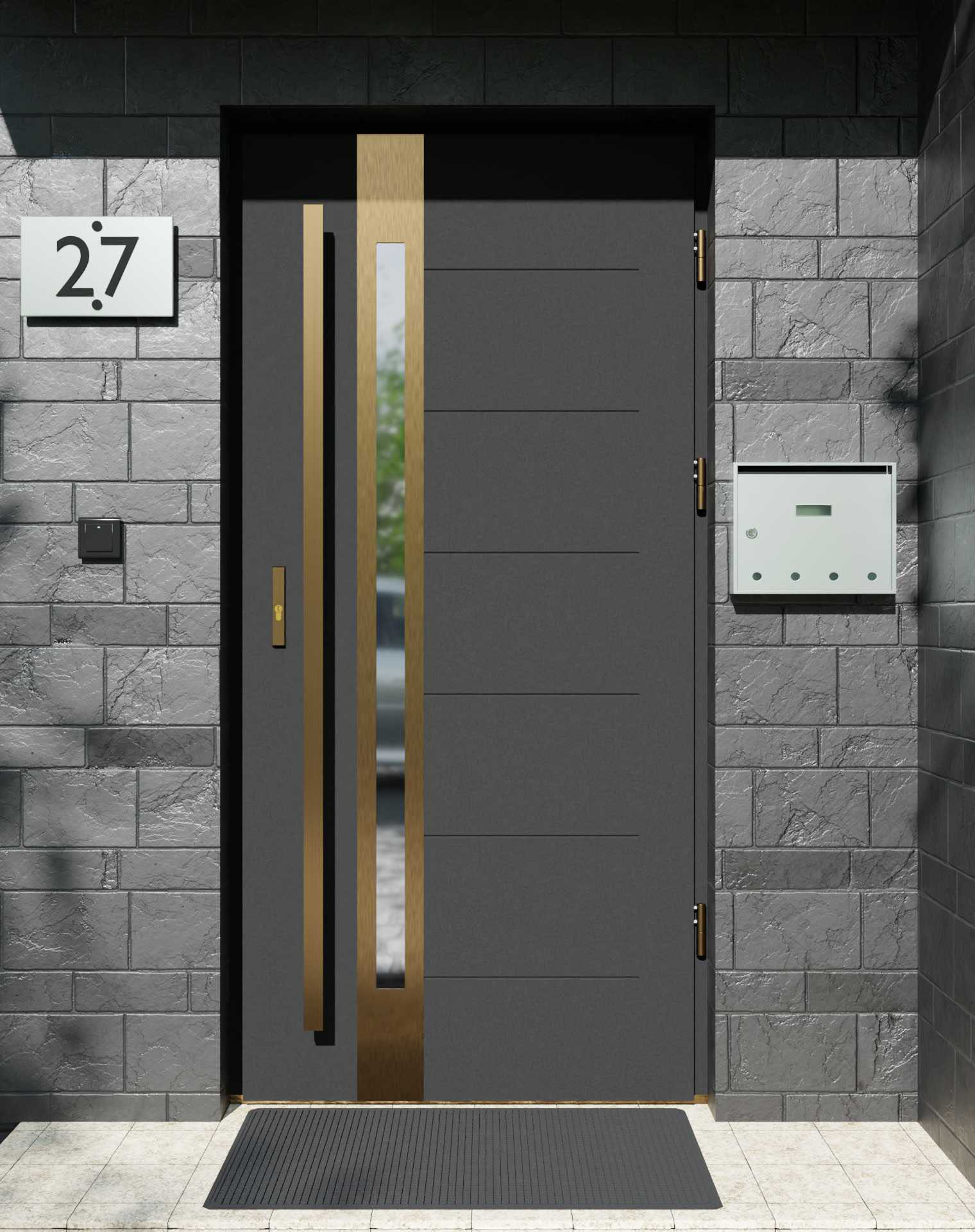 Drzwi zewnętrzne do domu z pochwytem i ościeżnicą aluminiową Libre 12B Gold w systemie Alu extra