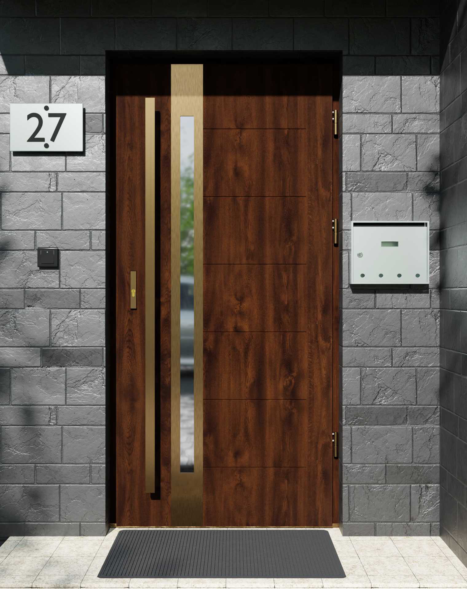 Drzwi zewnętrzne do domu z pochwytem i ościeżnicą aluminiową Libre 12B Gold w systemie Alu extra