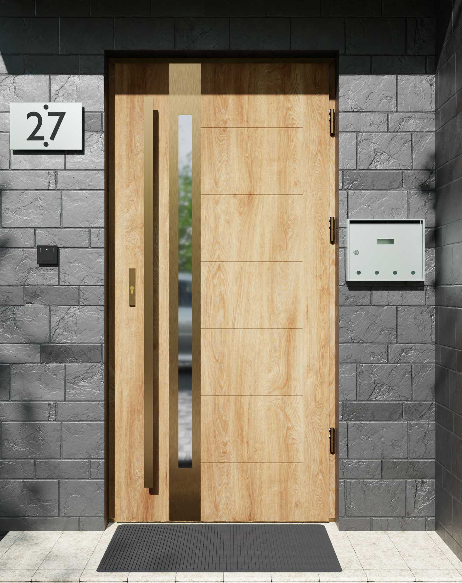 Drzwi zewnętrzne do domu z pochwytem i ościeżnicą aluminiową Libre 12B Gold w systemie Alu extra