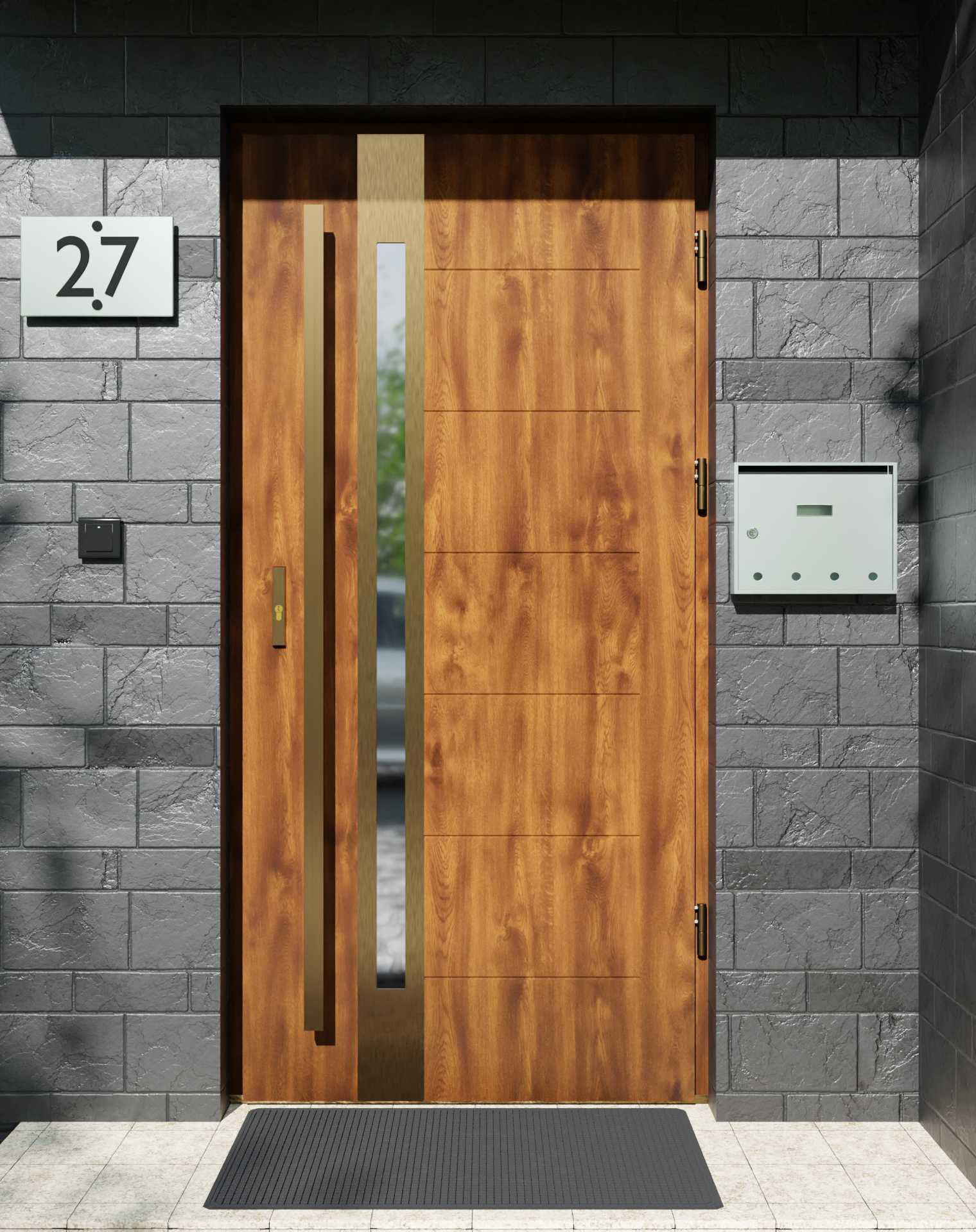 Drzwi zewnętrzne do domu z pochwytem i ościeżnicą aluminiową Libre 12B Gold w systemie Alu extra