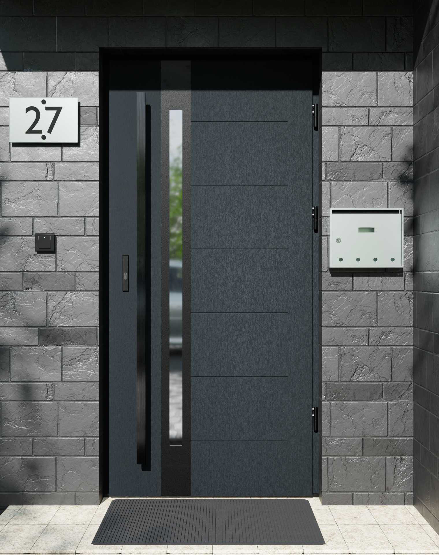 Drzwi zewnętrzne do domu z pochwytem i ościeżnicą aluminiową Libre 12B Noir Matt w systemie Alu extra