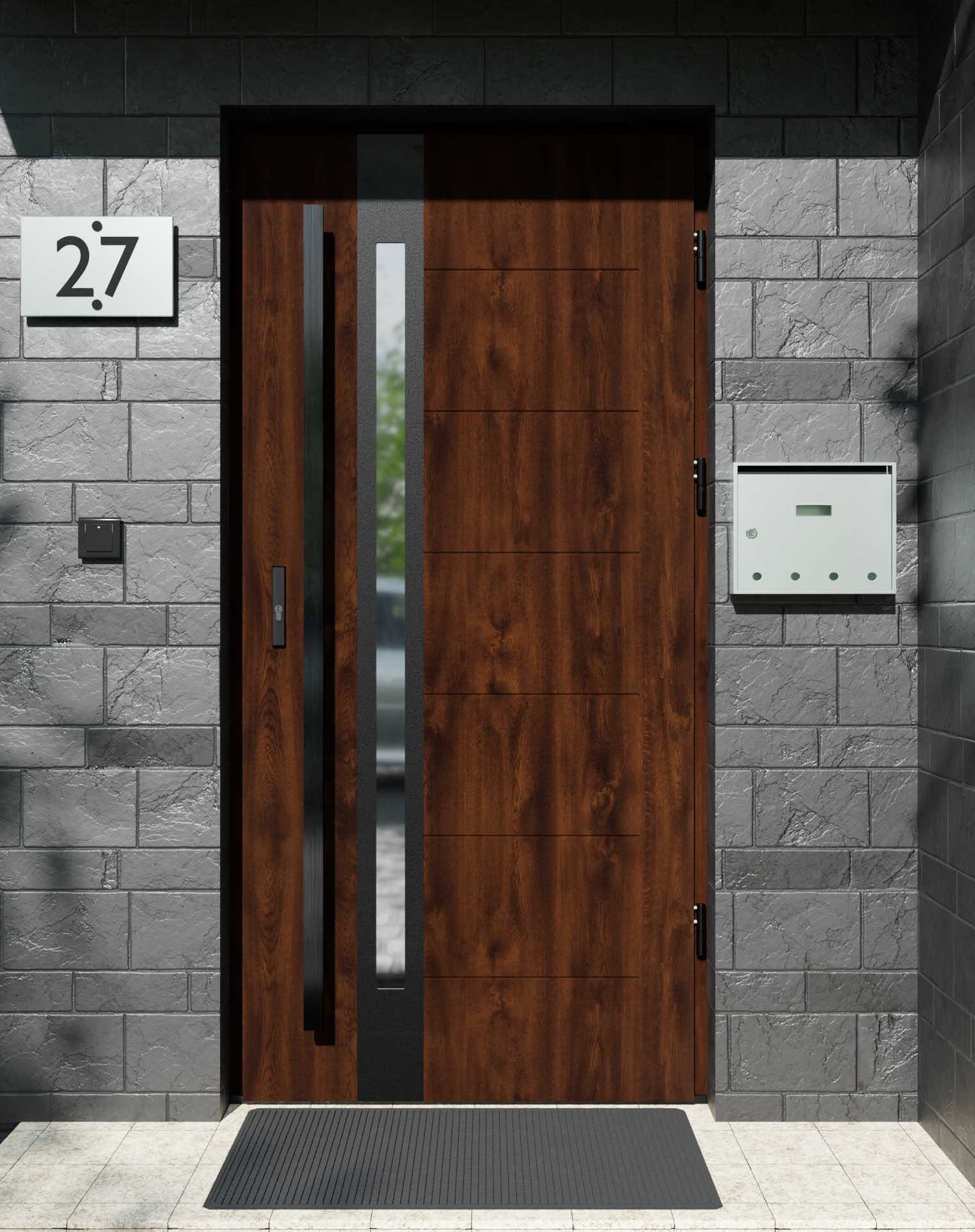 Drzwi zewnętrzne do domu z pochwytem i ościeżnicą aluminiową Libre 12B Noir Matt w systemie Alu extra