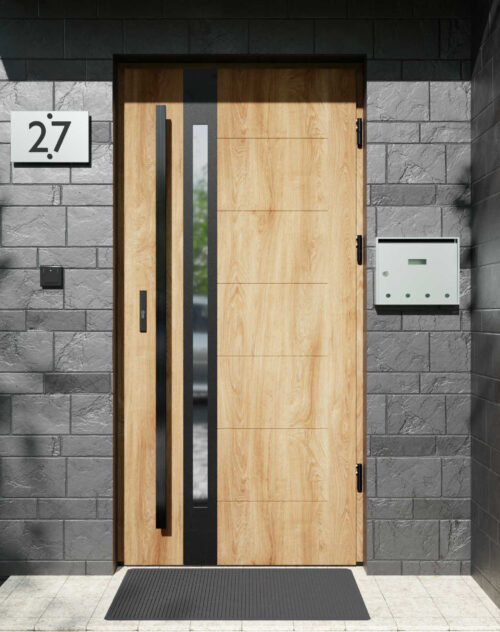 Drzwi zewnętrzne do domu z pochwytem i ościeżnicą aluminiową Libre 12B Noir Matt w systemie Alu