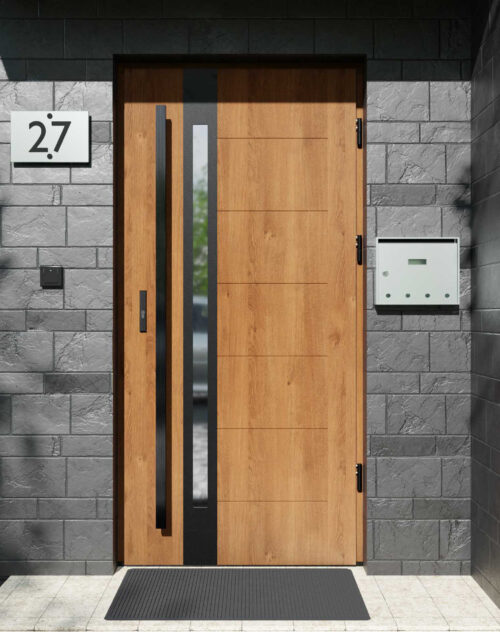 Drzwi zewnętrzne do domu z pochwytem i ościeżnicą aluminiową Libre 12B Noir Matt w systemie Alu extra