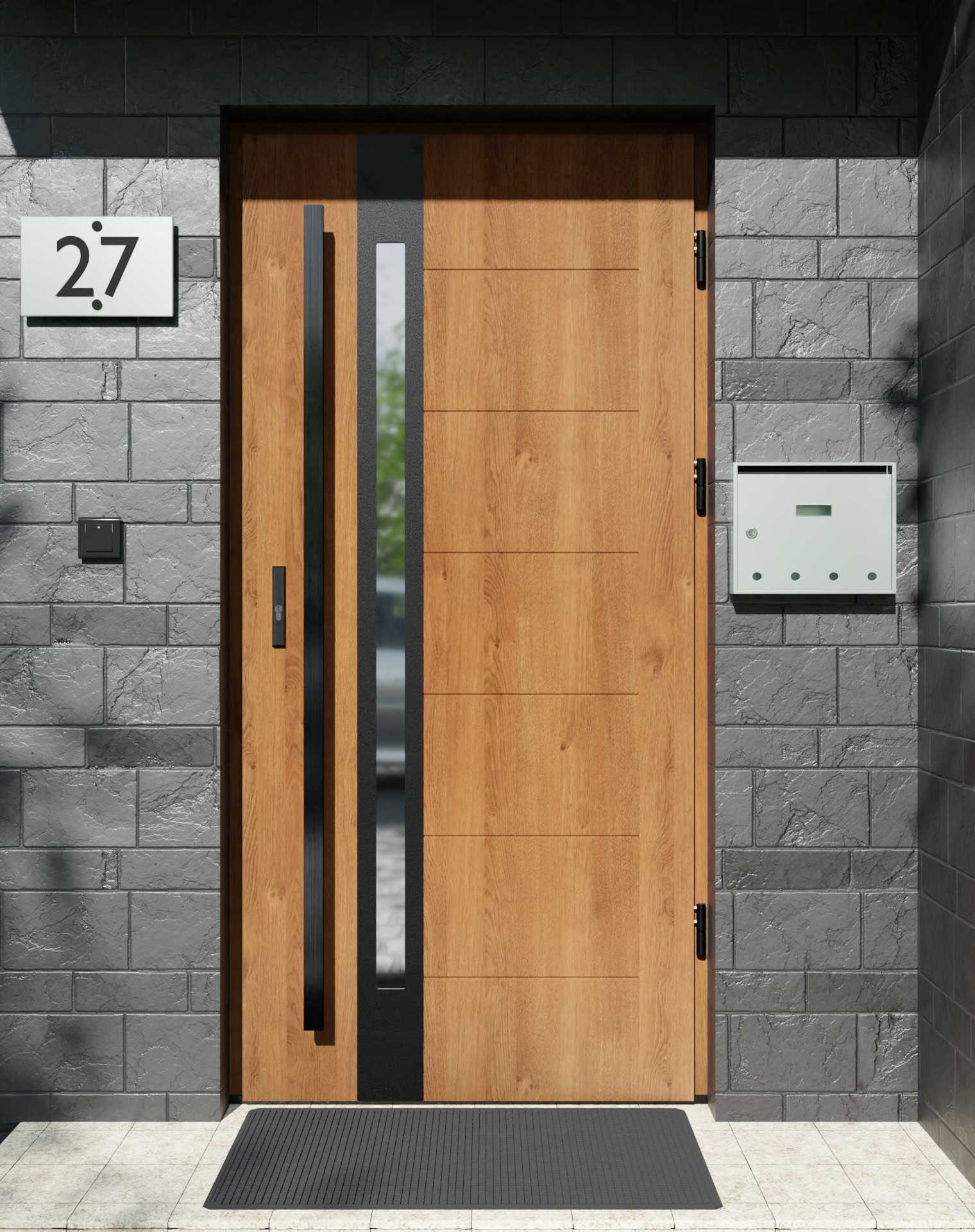 Drzwi zewnętrzne do domu z pochwytem i ościeżnicą aluminiową Libre 12B Noir Matt w systemie Alu extra