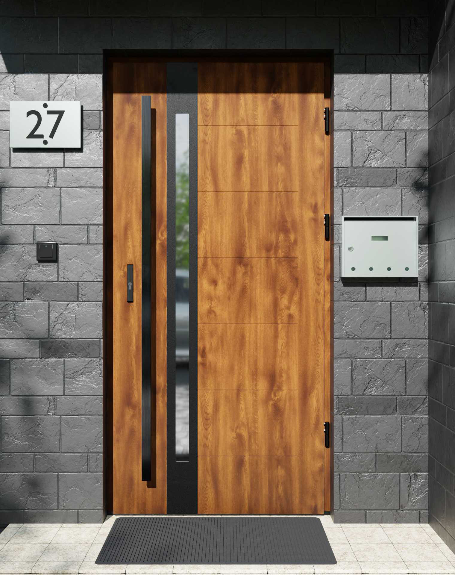 Drzwi zewnętrzne do domu z pochwytem i ościeżnicą aluminiową Libre 12B Noir Matt w systemie Alu extra