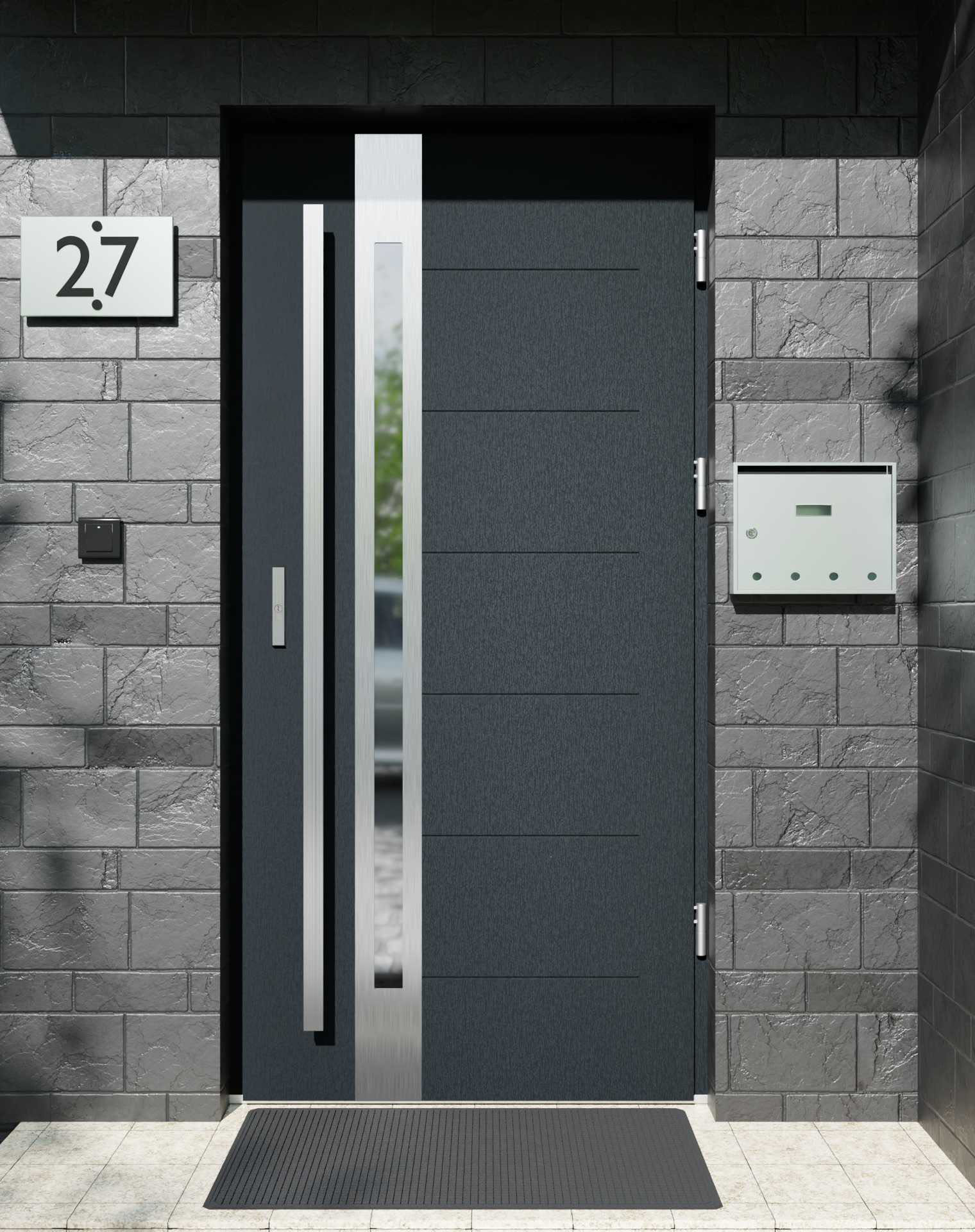 Drzwi zewnętrzne do domu z pochwytem i ościeżnicą aluminiową Libre 12B w systemie Alu extra