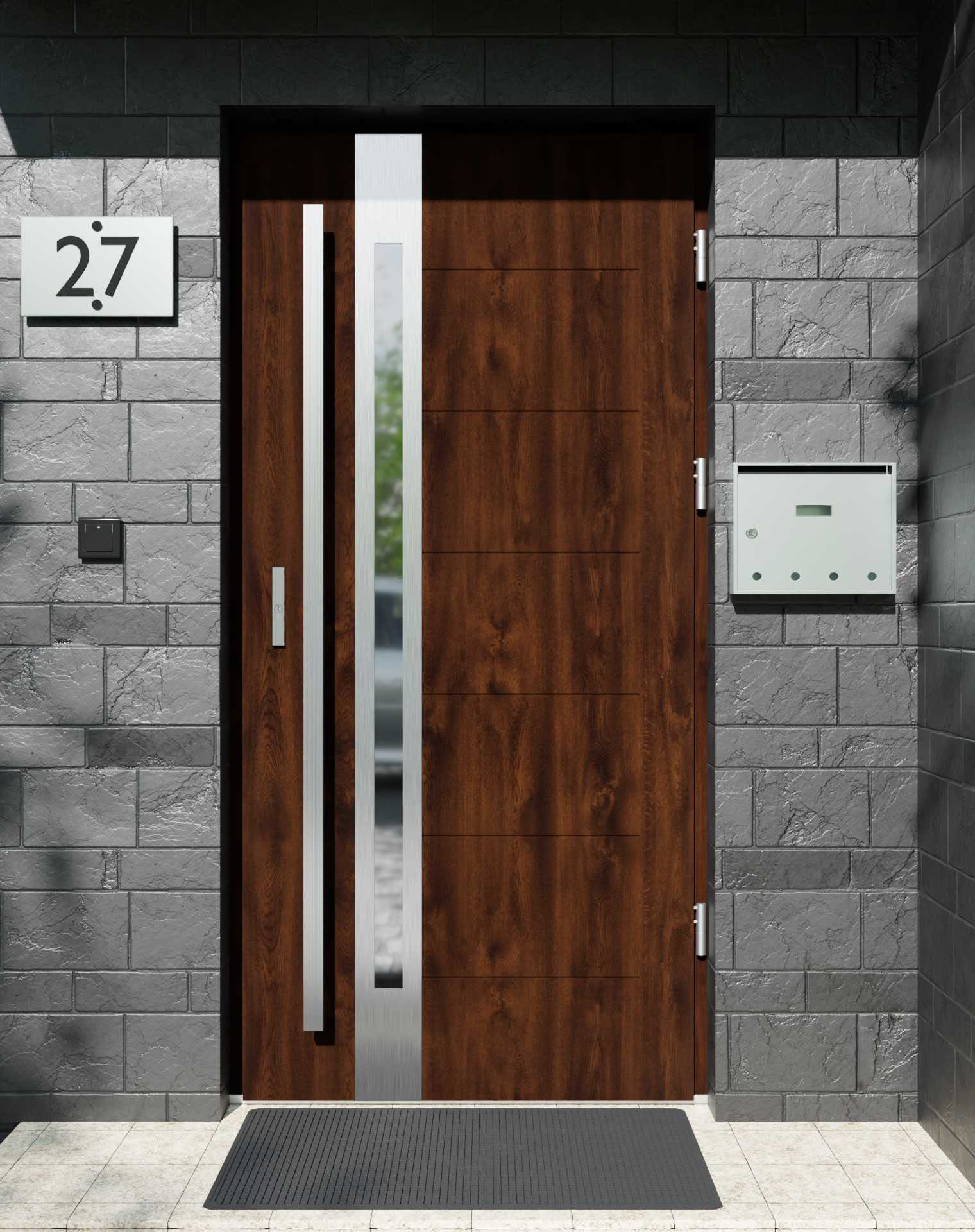 Drzwi zewnętrzne do domu z pochwytem i ościeżnicą aluminiową Libre 12B w systemie Alu extra