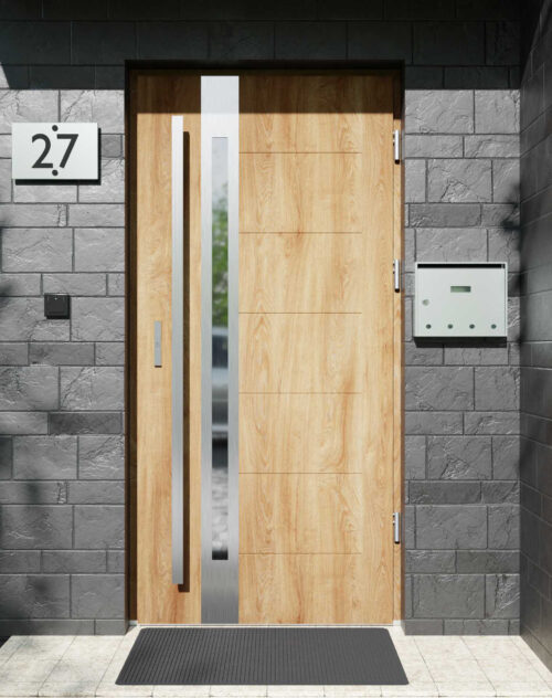 Drzwi zewnętrzne do domu z pochwytem i ościeżnicą aluminiową Libre 12B w systemie Alu extra