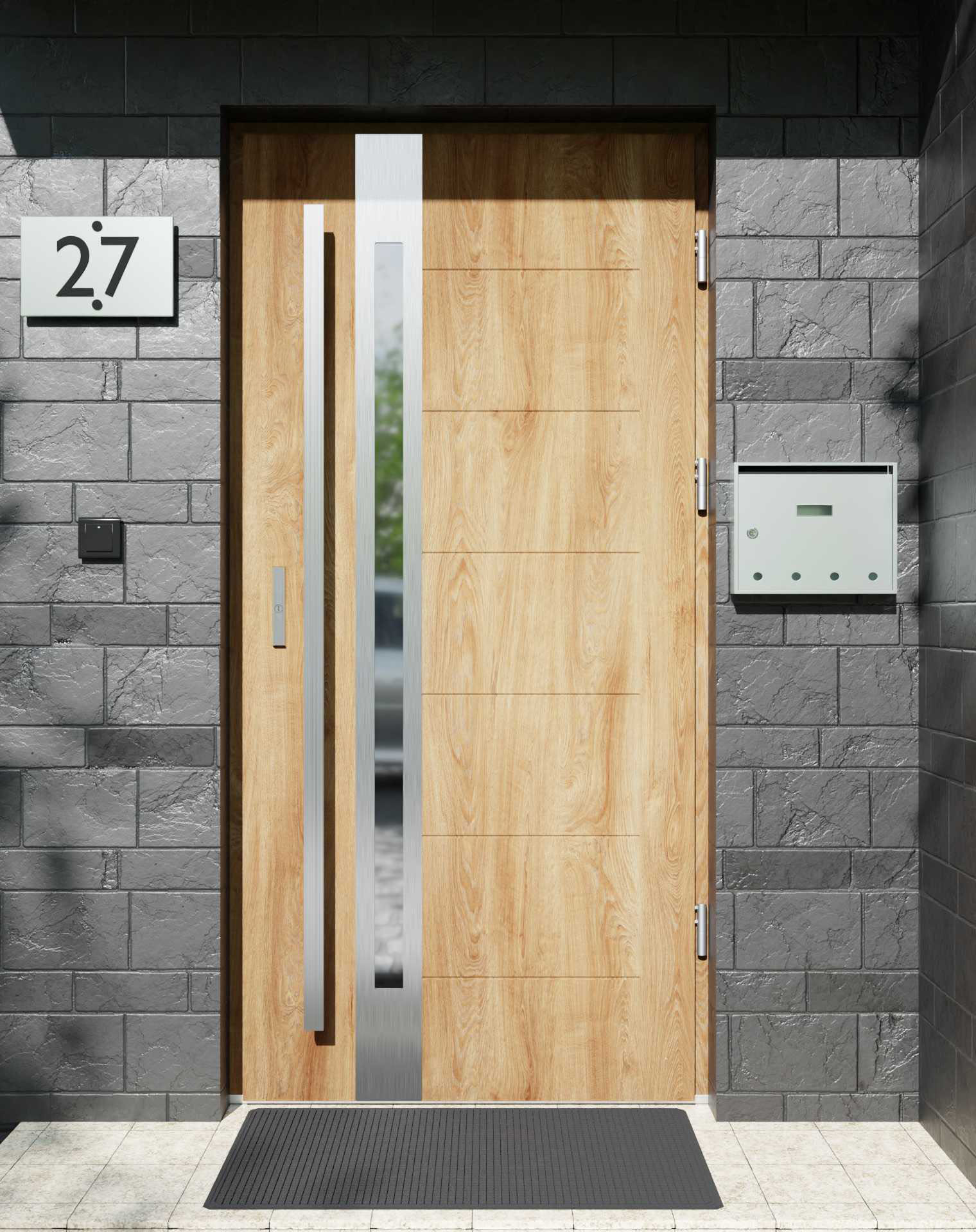 Drzwi zewnętrzne do domu z pochwytem i ościeżnicą aluminiową Libre 12B w systemie Alu extra