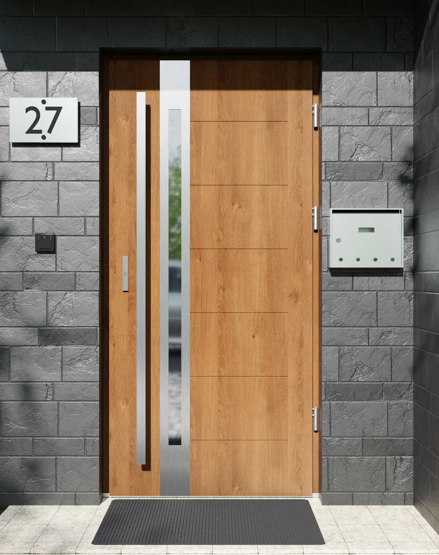 Drzwi zewnętrzne do domu z pochwytem i ościeżnicą aluminiową Libre 12B w systemie Alu extra