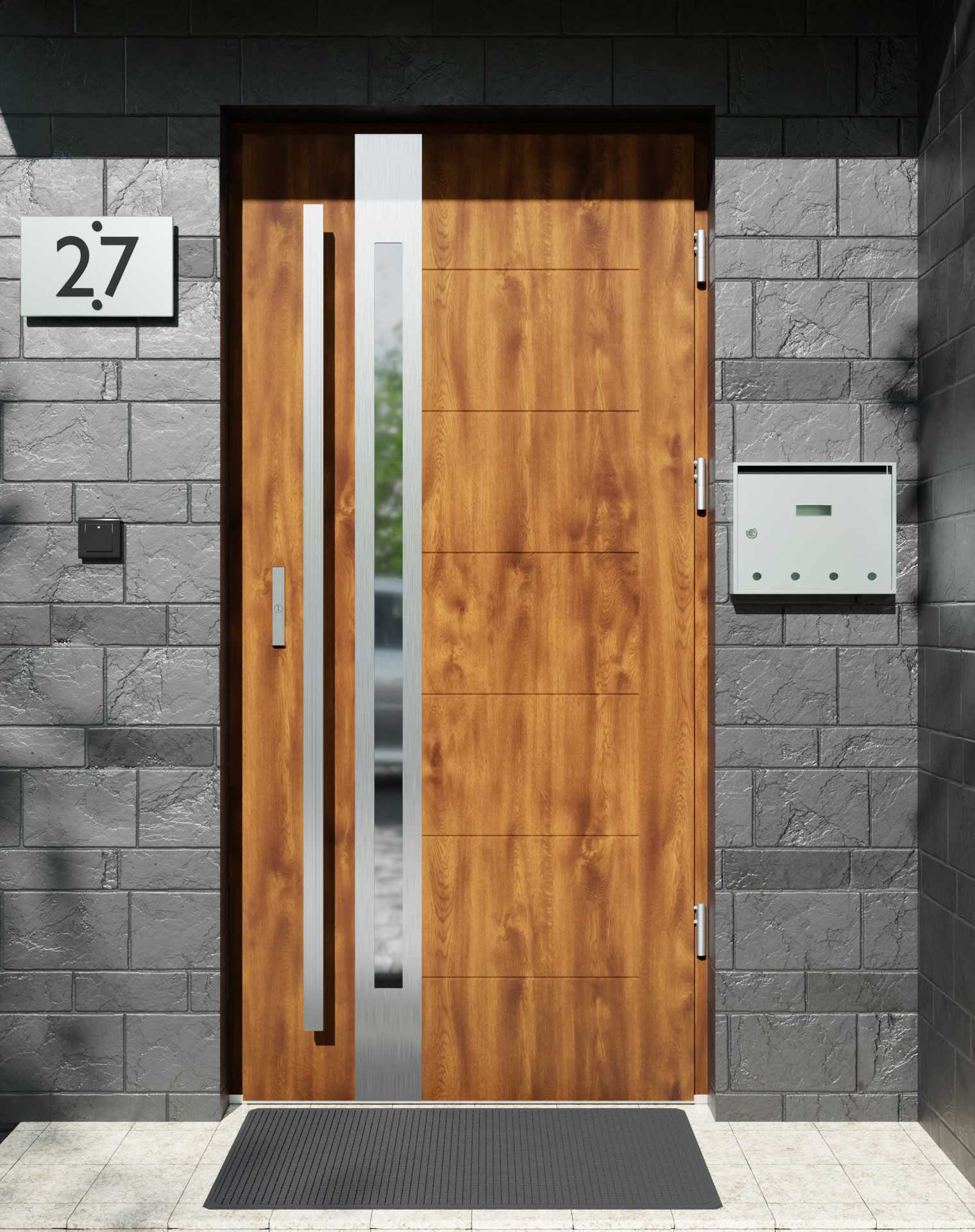 Drzwi zewnętrzne do domu z pochwytem i ościeżnicą aluminiową Libre 12B w systemie Alu extra