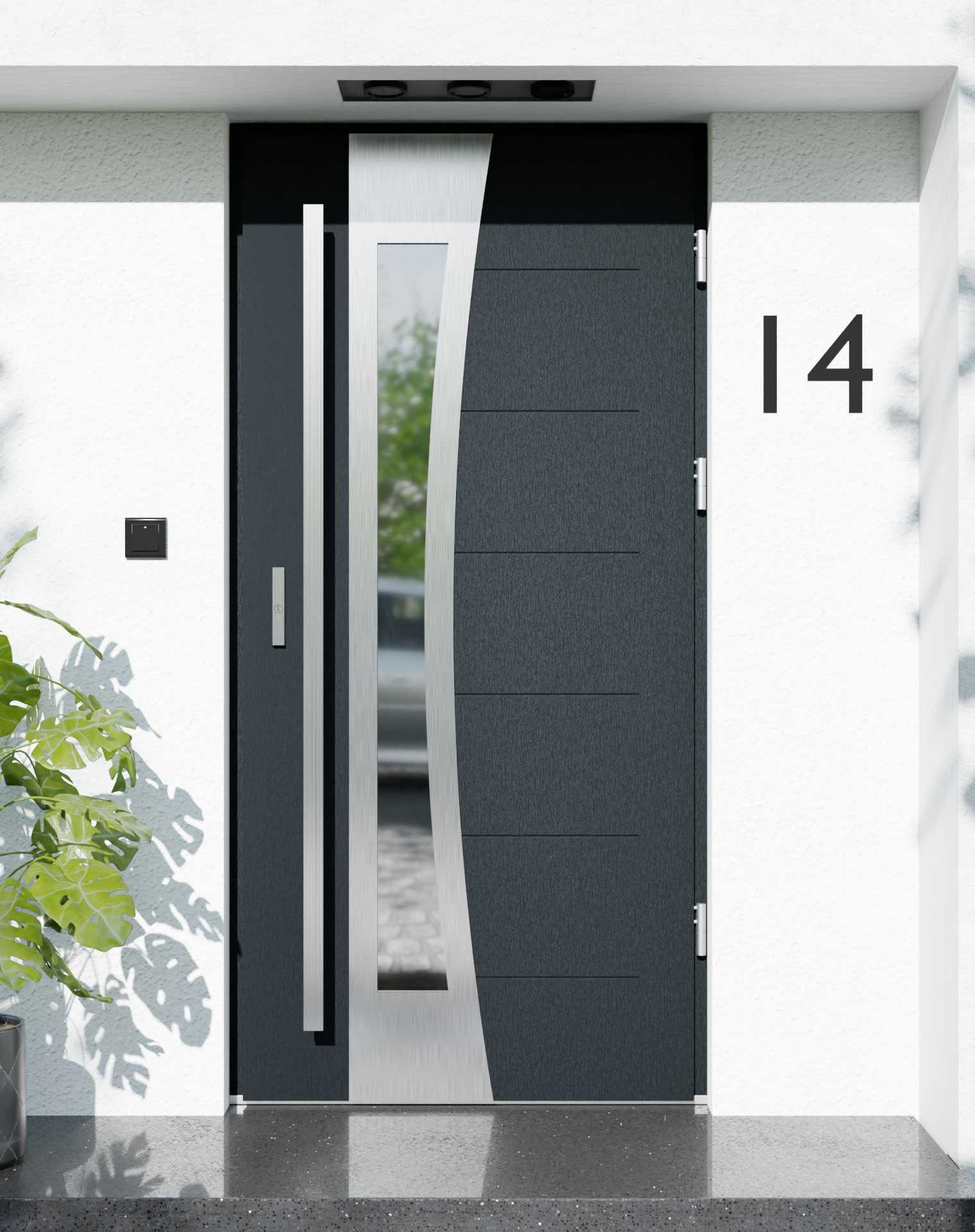 Drzwi zewnętrzne do domu z pochwytem i ościeżnicą aluminiową Libre 17B w systemie Alu extra