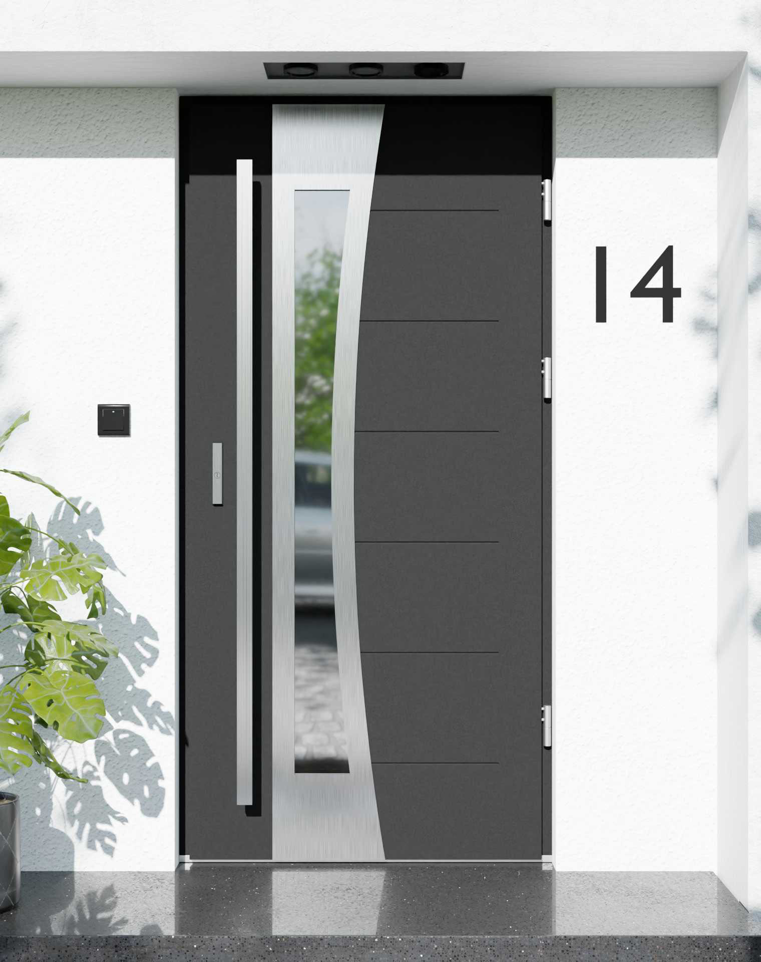 Drzwi zewnętrzne do domu z pochwytem i ościeżnicą aluminiową Libre 17B w systemie Alu extra