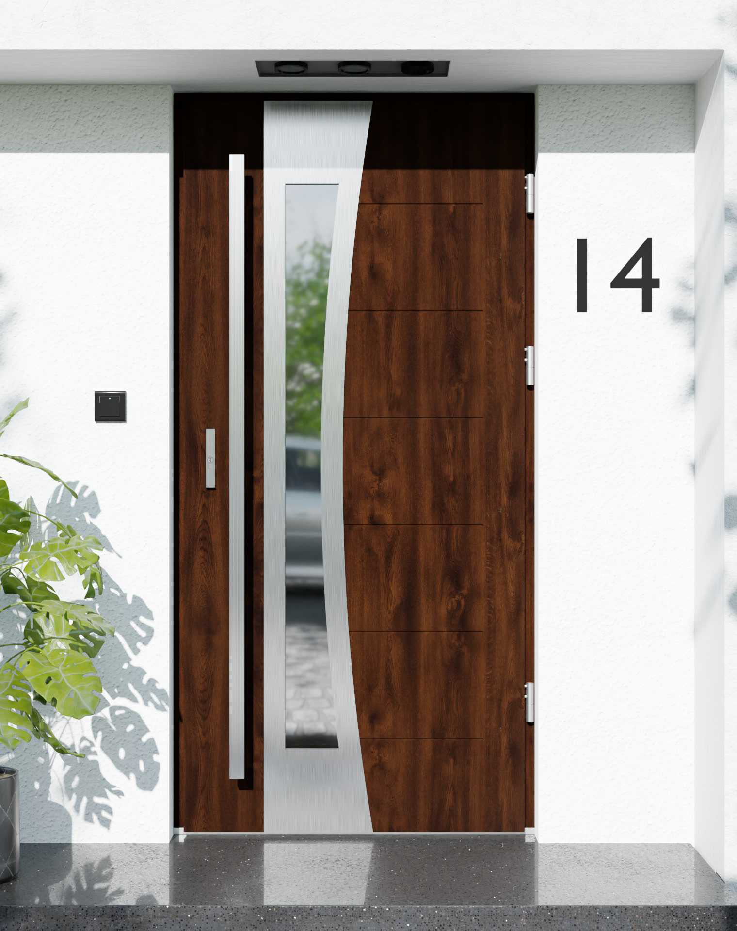 Drzwi zewnętrzne do domu z pochwytem i ościeżnicą aluminiową Libre 17B w systemie Alu extra