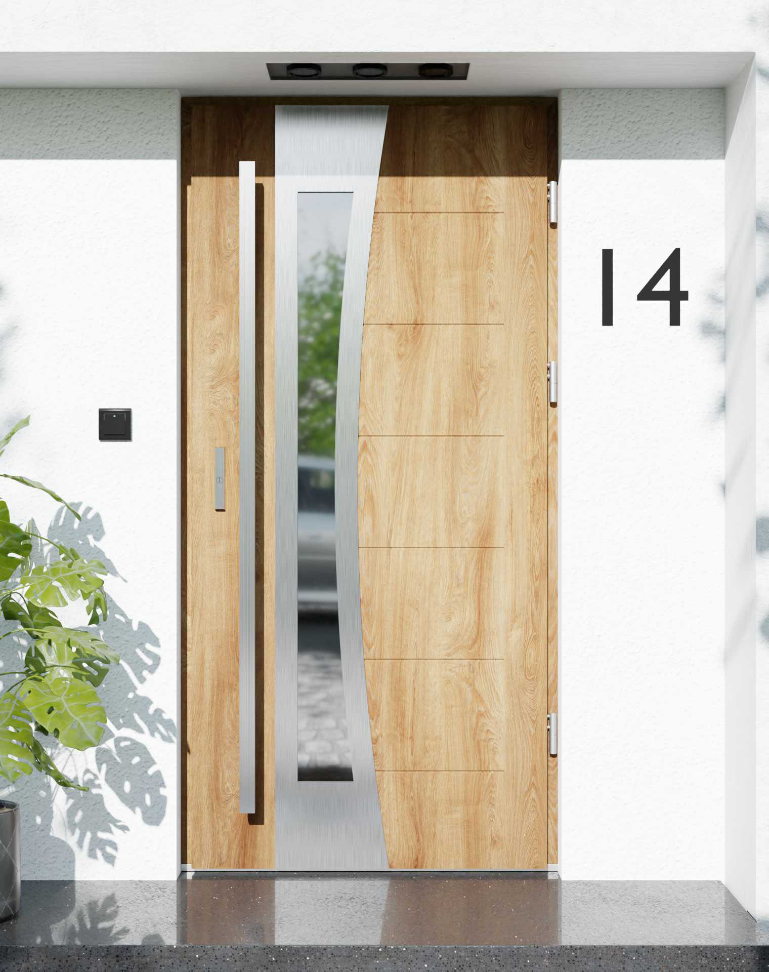 Drzwi zewnętrzne do domu z pochwytem i ościeżnicą aluminiową Libre 17B w systemie Alu extra