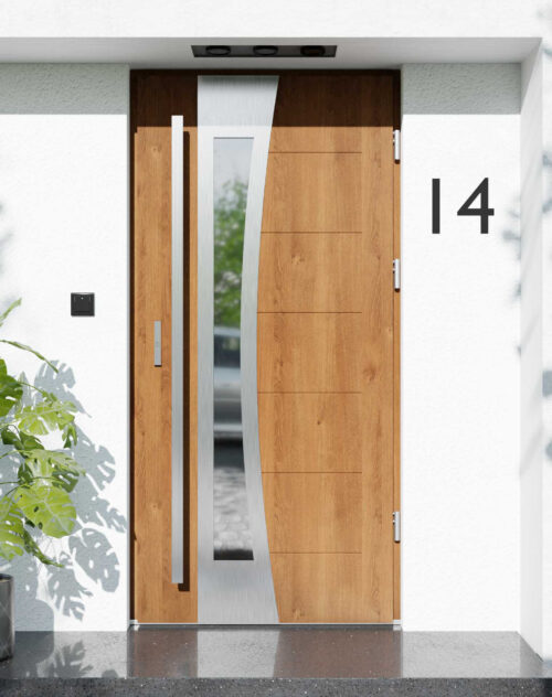 Drzwi zewnętrzne do domu z pochwytem i ościeżnicą aluminiową Libre 17B w systemie Alu extra